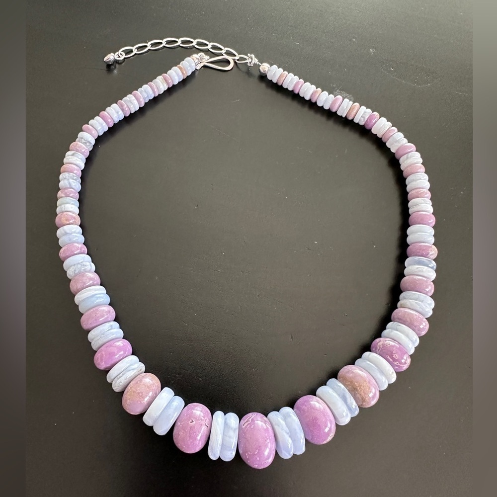 925 Silver 18" Phosphosiderite & Blue Lace Agate Beaded by Jay King - Picture 6 of 12